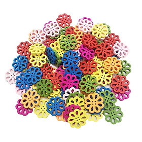 100 Pieces Mixed Color 4 Holes Wooden Flower Buttons for DIY Sewing Scrapbooking Crafts