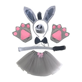 Costume Set Hair Hoop Cosplay Nose Gloves Tutu Skirt Bowtie and Tail for Halloween New Year Animal Themed Parties Kids