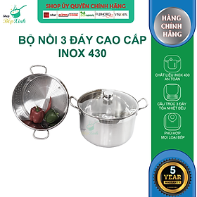 Bộ Nồi Xửng Hấp Inox 430 Bếp Từ 3 Đáy Nắp Kính Fivestar Tặng 5 Muỗng Ăn (28cm)