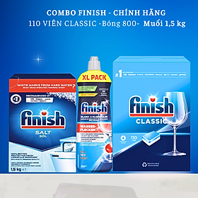 Combo viên rửa bát finish 100 viên + nước làm bóng finish 750ml + muối rửa bát finish 1,5kg dùng cho máy rửa bát