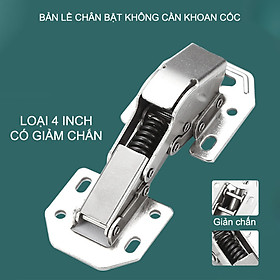 01 Bản lề chân bật cửa tủ loại không cần khoan cốc, bằng thép mạ chống gỉ, loại 4 inch giảm chấn