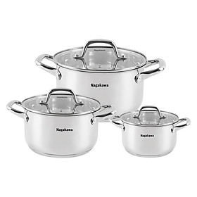 Mua  HỘP QUÀ TẾT  Bộ 3 nồi inox 5 đáy Nagakawa NAG1360 (16cm - 20cm - 24cm) - Hàng chính hãng