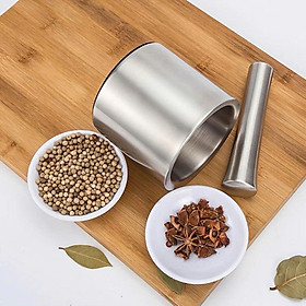 Cối Chày Inox 304 Kèm Nắp Đậy, Dùng Giã Hành, Tỏi, Ớt, Cua, Dày Dặn, Không Bám Mùi, Dễ Vệ Sinh