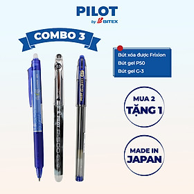 Combo pilot 03 : bút xóa được mực xanh, bút gel g-3 mực xanh, bút gel p50 mực xanh