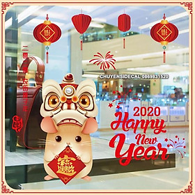 Mua Decal trang trí tường Tết - Chuột cầm Bảng Hỷ chúc xuân