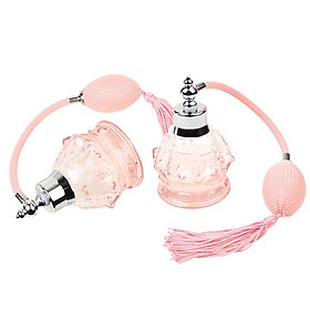 2x Vintage Crystal Perfume Bottle Long Bulb Tassel Spray  100ml Pink