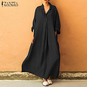 Đầm Big Size Cổ Chữ V Tay Dài Vải Mát Phong Cách Mùa Hè Dành Cho Phái Nữ (Thương hiệu ZANZEA)