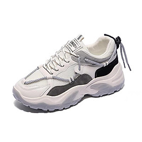 Giày thể thao nữ Zhixun - giày sneaker nữ có 2 phối màu trắng xám & trắng cam chất da phối lưới độn đế cao đẹp giá rẻ