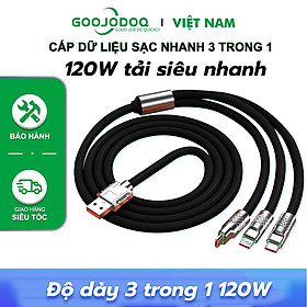 Mua  HÀNG CHÍNH HÃNG GOOJODOQ  Cáp sạc siêu nhanh Goojodoq Hợp kim kẽm 3 trong 1 120W 6A Silicon lỏng Cáp dữ liệu sạc nhanh cho Micro USB Type-C - đen