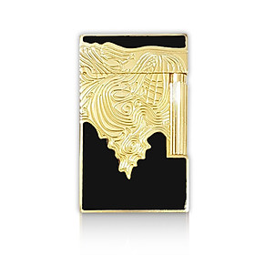 Mua Hộp Quẹt Bật Lửa Gas Đá Sơn Mài Đen D103V Họa Tiết Hoa Văn Cách Điệu Màu Vàng Đen