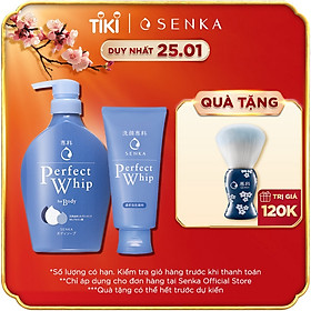 Combo Sữa tắm dưỡng ẩm Senka Perfect Whip 500ml và Sữa rửa mặt sạch ẩm mịn tự nhiên với bọt tơ tằm trắng Perfect Whip 120g