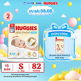 Tã/bỉm dán sơ sinh Huggies Skin Perfect S 80+2 miếng với 2 vùng thấm giảm kích ứng da