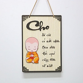 Mua Tranh gỗ chữ Cho là còn có mất đâu gieo nhân hái quả cũng thâu về mình hình chú tiểu tặng kèm đinh 3 chân - TP31