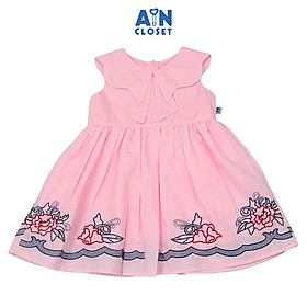 Đầm bé gái hoạ tiết Hoa Mẫu Đơn Thêu Hồng Cotton - AICDBGRDE3L0 - AIN Closet