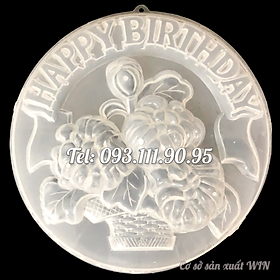 Khuôn rau câu sinh nhật giỏ hoa cúc Happy Birthday – Khuôn hình tròn loại 25 cm - Mã số 1817