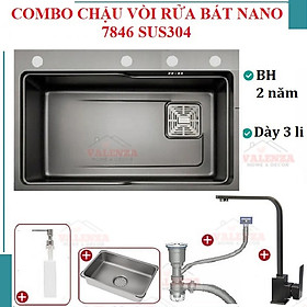 Mua Combo chậu rửa chén bát 1 hố lớn Valenza size 7846 sus304 nano đen kháng khuẩn kèm vòi rửa bát nano Vuông Valenza sus304  bộ xả to ngăn mùi  khay inox kín-TẶNG BÌNH NƯỚC RỬA CHÉN