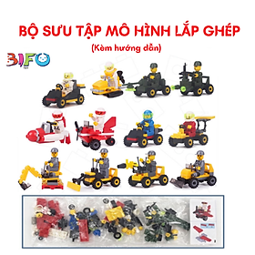 Bộ đồ chơi lắp ghép mô hình máy bay, cảnh sát, cứu hỏa, công trình, quân sự xe tăng cho bé phát triển trí não