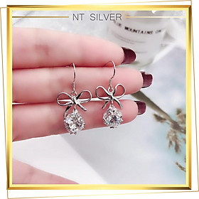 Bông Tai Bạc Nữ Khuyên Tai Bạc Ý 925 Mạ Bạch Kim Cao Cấp Hình Nơ Cực Xinh Dành Cho Bạn Gái - NT Silver