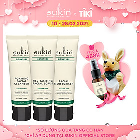 Bộ 3 bước chăm sóc da cơ bản Sukin Signature Kit ( Sữa rửa mặt tạo bọt Sukin Foaming Facial Cleanser 50ml + Kem tẩy tế bào chết dành cho da mặt Sukin Revitalising Facial Scrub 50ml + Kem Dưỡng Ẩm Dành Cho Da Mặt Sukin Signature Facial Moisturiser 50ml)