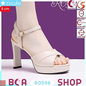 Giày sandal nữ cao gót 8p RO598 màu kem ROSATA tại BCASHOP kiểu dáng công sở thanh lịch và sang trọng