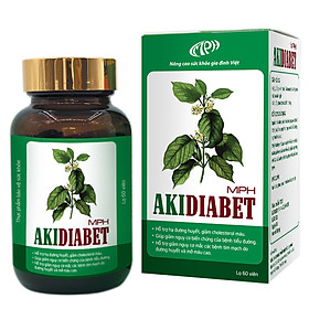 Viên tiểu đường Akidiabet MPH - Ngăn ngừa biến chứng bệnh tiểu đường, hạ đường huyết, giảm cholesterol máu, mỡ máu cao - Lọ 60 viên