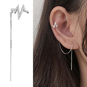 Bông tai nữ Miuu Silver, khuyên tai bạc dáng dài kẹp vành Heartbeat Earcuff