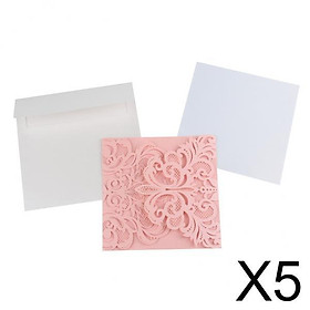 5x10pcs Laser Cut Hollow Flower Invitation Cards Wedding Party Cards Pink