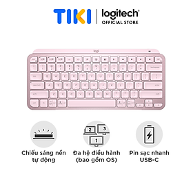 Bàn phím không dây Bluetooth Logitech MX Keys Mini - Nhỏ gọn, Sạc USB-C, Phím tắt thông minh, Có bản cho Mac - Hàng chính hãng - Màu hồng