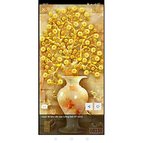 Tranh bình hoa cây kim tiền dán tường 3D In Vải Lụa