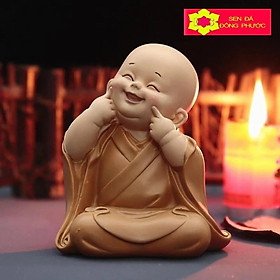 Mua (HCM)-Tượng chú tiểu áo lam không nghe (vui vẻ) chất liệu Composite 8 CM- Phụ kiện trang trí