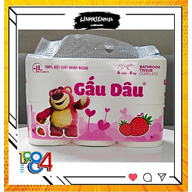 LỐC 6 CUỘN GIẤY VỆ SINH KHÔNG LÕI , 4 LỚP , THƯƠNG HIỆU GẤU DÂU