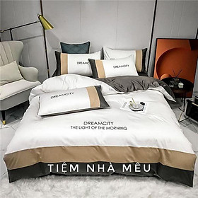 Bộ Chăn Ga Gối lụa 40s m6/m8/2m -Tiệm Nhà MêuSet 4 Món Dream City 2 Vỏ gối ,drap ,vỏ chăn Hàng Cao Cấp Nhập Khẩu