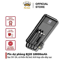 Sạc dự phòng borofone BJ20 10.000mAh - Hàng Chính Hãng kèm cáp sạc 3 cổng Micro/Typec/Lai ning có hiển thị led Pon Case