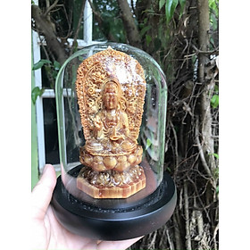 Mua Combo tượng phật bà quan âm bồ tát khắc hai mặt bằng gỗ huyết long kt 13×7×7cm+chân đế và lồng kính