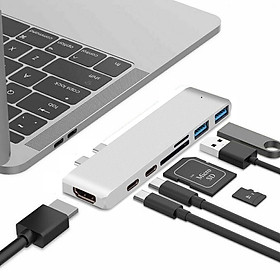 Hub usb type-c thunderbolt 3 ra 7 cổng HDMI 4k 60hz, USB, TF, SD, Sạc và Type-c cho Macbook M1 2020, 2019, 2018