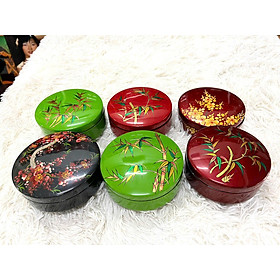 Mua Hộp phấn tròn sơn mài cao cấp Thanh Bình Lê size 10x5 cm đựng đồ vật nhỏ  bánh kẹo mứt  trang trí