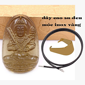 Mặt Phật Hư không tạng đá obsidian ( thạch anh khói ) 5 cm kèm vòng cổ dây cao su đen - mặt dây chuyền size lớn - size L, Mặt Phật bản mệnh