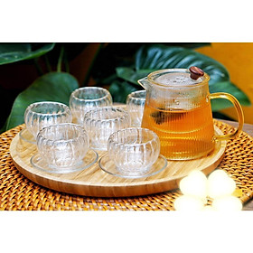 Mua Bộ ấm chén thủy tinh pha trà vân sọc bí 600ml kèm khay