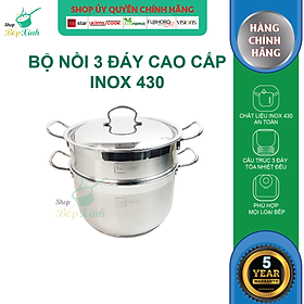 Mua Bộ nồi xửng hấp inox 430 Fivestar Standard  3 đáy bếp từ nắp inox ( 24cm / 26cm )  tặng 1 vá canh