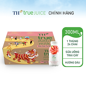 Thùng 24 chai nước uống sữa trái cây TH true JUICE milk dâu tự nhiên 300 ml (300 ml x 24)