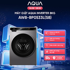 [SẮP RA MẮT 2026] Máy giặt cửa trước AQUA Inverter 8kg AW8-BP0533L(S8) - Bảo hành 2 năm - Freeship toàn quốc - Hàng chính hãng
