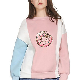 Hoody Women Korean Style Donut Print O-Neck Color Patchwork Long Seleve Fashion Trend Plus Size Blue Pink Women's Sweatshirt!