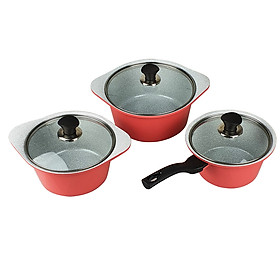 Bộ 3 nồi đúc ceramic cao cấp: nồi 1 tay cầm 18cm, nồi 2 tay cầm 20-24cm tặng 1 cặp nhấc nồi sillicon (màu ngẫu nhiên)