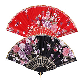 Sweet Style Hand Fan Folding Fan Red & Black for Dancing Cosplay Home Party