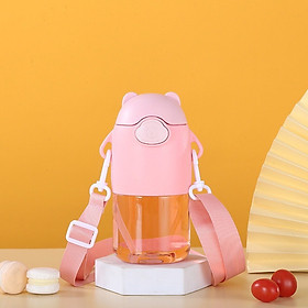 Mua Bình tập uống nước cho bé  650ml có ống hút và dây đeo tay cầm hình Gấu đáng yêu