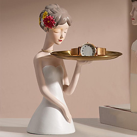 Resin Girl Statue Holding Storage Tray Table Desk Decor Keys Candy Dish Jewelry Earrings Holder