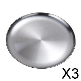 3xThick Stainless Steel Tray Fruit Dish Barbecue Buffet Dinner Plate 26cm
