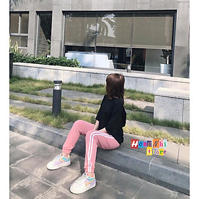 Quần Jogger Line Unisex Lưng Thun 2 Sọc Bo Lai Dáng Rộng Màu Hồng - MM - M