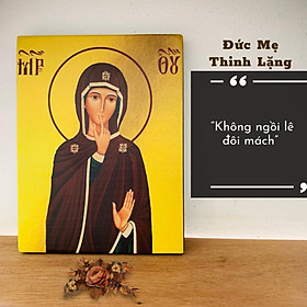 Tranh Gỗ Đức Mẹ Thinh Lặng - Tranh Công Giáo Thủ Công Màu Rustic/ Icon of Our Lady of Silence