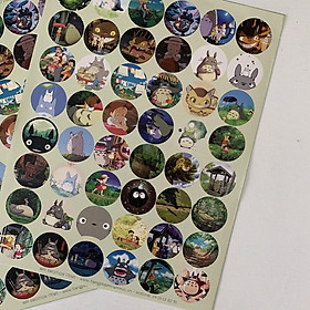 Sticker bế sẵn hình tròn nhiều chủ đề mặt cười, thú cưng, totoro, kawai set 47 hình/tờ A5